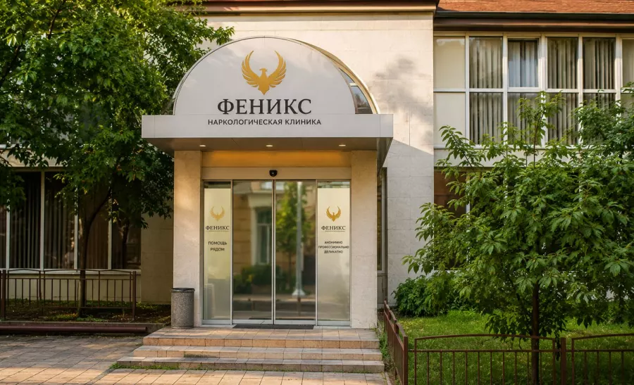 Вход в наркологическую клинику «Феникс» в Далматове